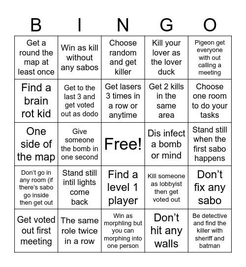 Goose goose duck Bingo Card