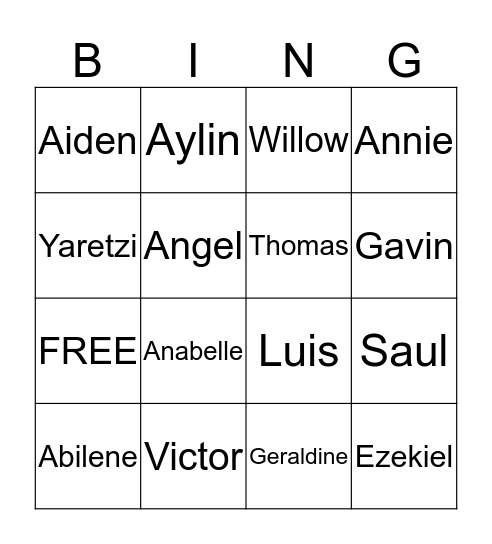 Name Bingo Card