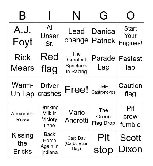 Indy 500 (ViaCU) Bingo Card