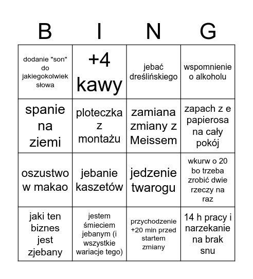 Skebson bingo Card
