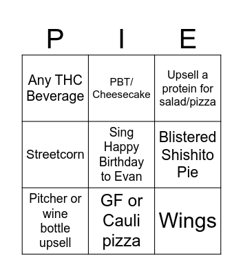 Pies Bingo Card