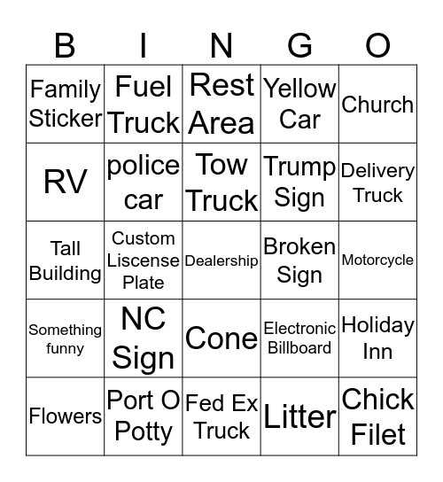 Car Bingo Card