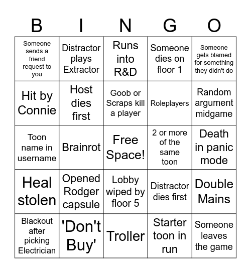Dandy's World Random Lobbies Bingo Card