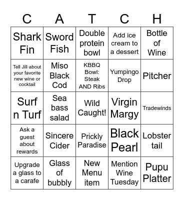 New Menu Palooza Bingo Card