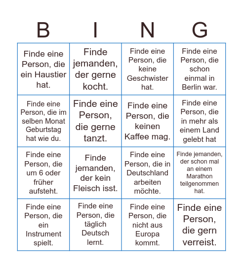 Kennenlernen Bingo Card