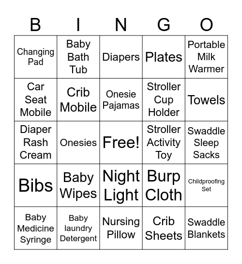 Baby Shower Bingo Card
