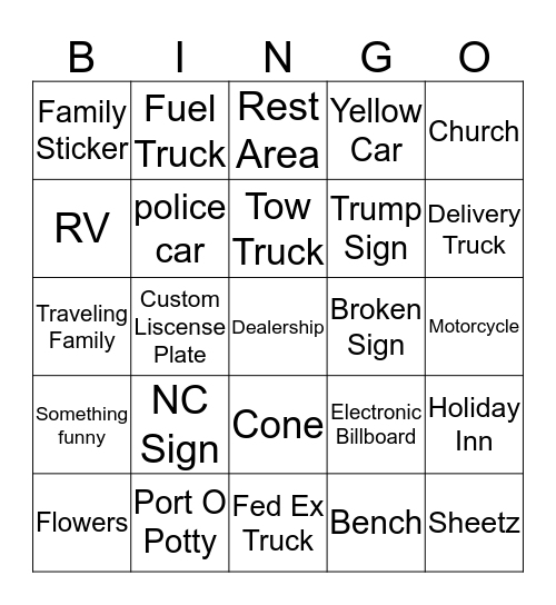 Car Bingo Card