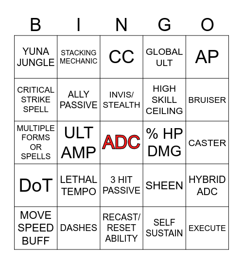 YUNARA KIT BINGO Card