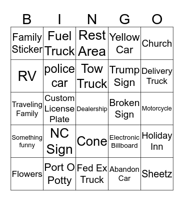 Car Bingo Card