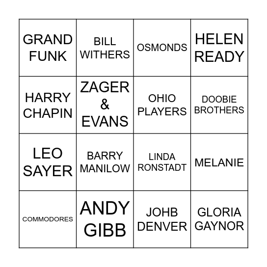 1970 Bingo Card