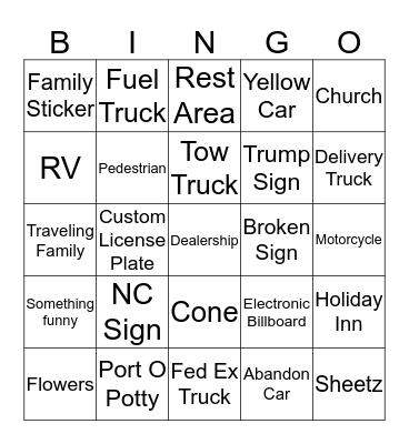 Car Bingo Card