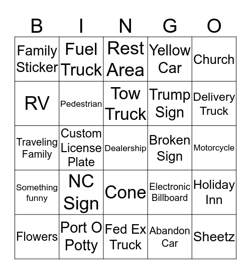 Car Bingo Card