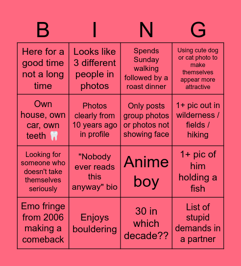 Tinder Bingo Card