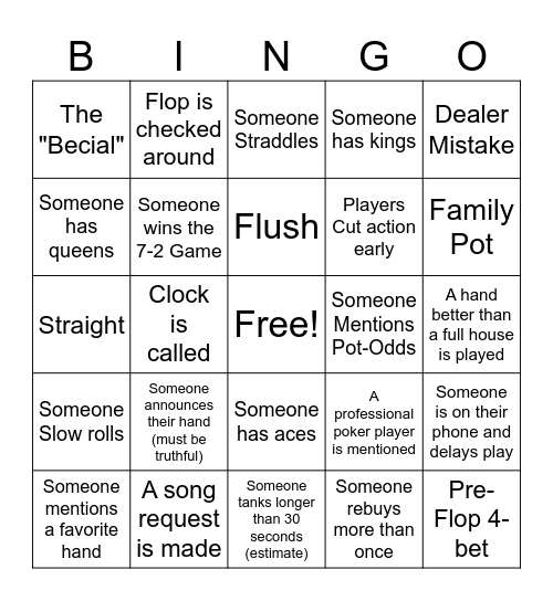 Poker bingo! Bingo Card