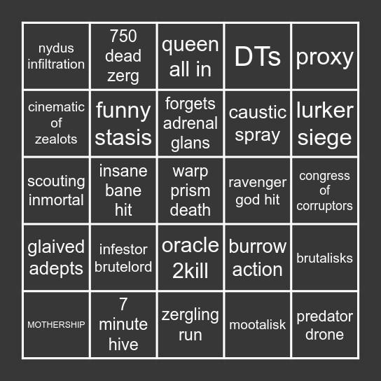 ZvP Bingo Card