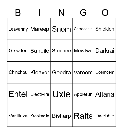 Pokemon Bingo Card