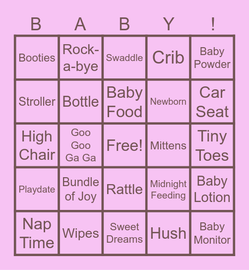 Katrina's Baby Shower Bingo Card
