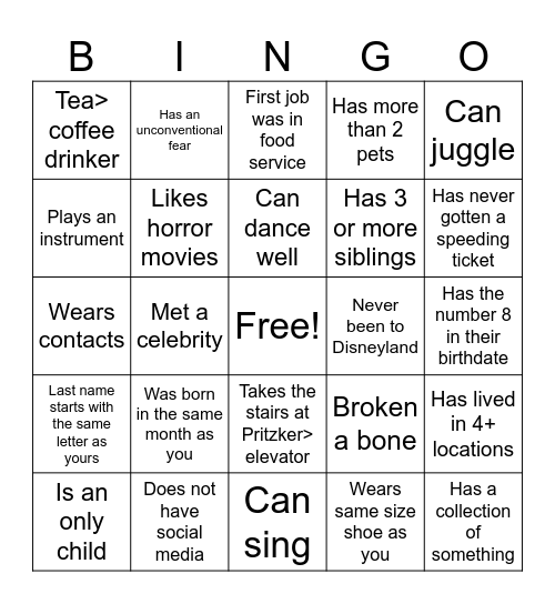 All Staff Bingo Card