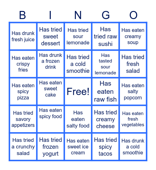 Present Perfect: Food, Drinks, and Adjectives Bingo Card
