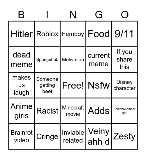 Instagram reel bingo Card