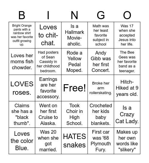 Robins 60th Birthday Bingo Card