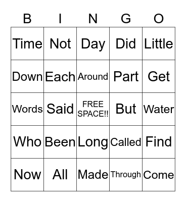 Sight Word Bingo!! Bingo Card
