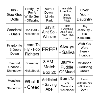 Divorced Dad Rock...                        A.K.A. I Like Linkin Park (and you should too) Bingo Card
