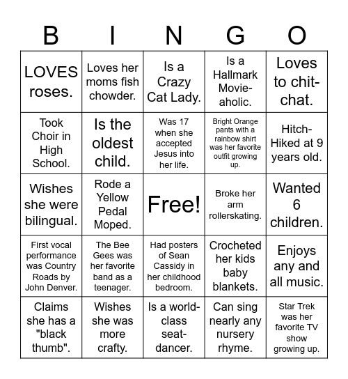 Robins 60th Birthday Bingo Card