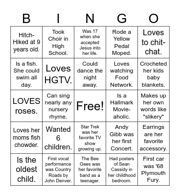 Robins 60th Birthday Bingo Card