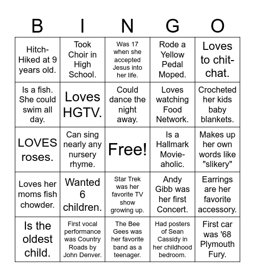 Robins 60th Birthday Bingo Card
