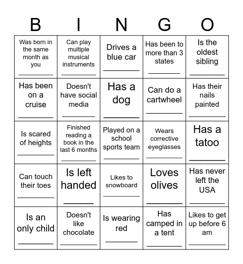 Find someone who............... Bingo Card