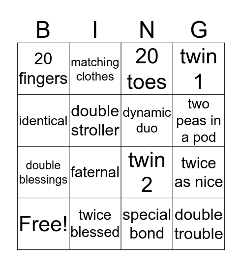 Jong Twins Bingo Card