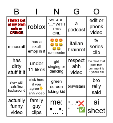 yotube short bongo Bingo Card