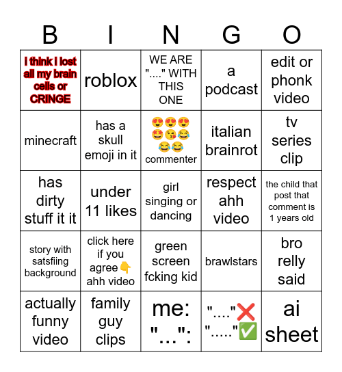 yotube short bongo Bingo Card