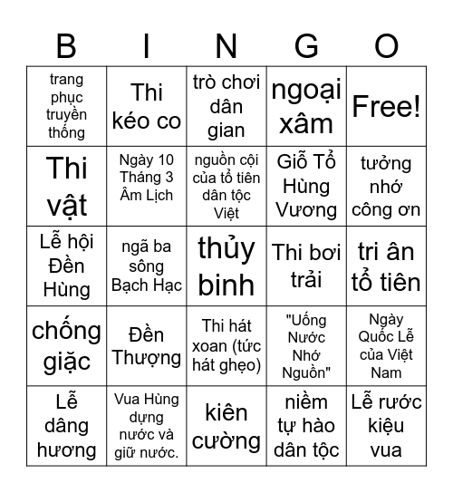 Giỗ Tổ Hùng Vương Bingo Card