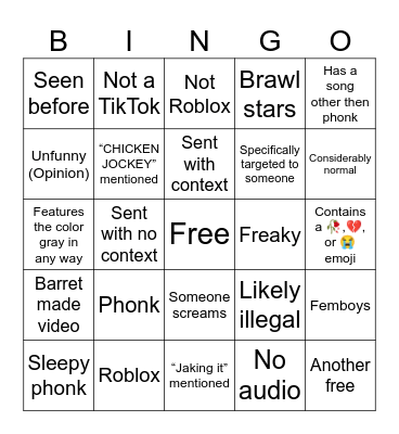 Barret video Bingo Card