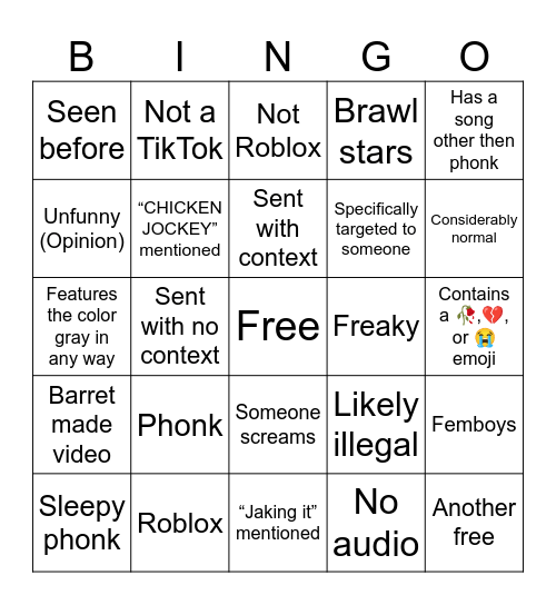 Barret video Bingo Card