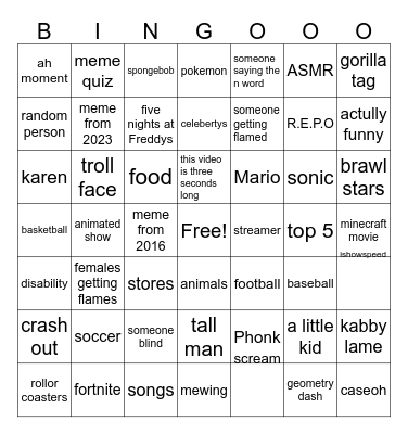 yt shorts bingo Card