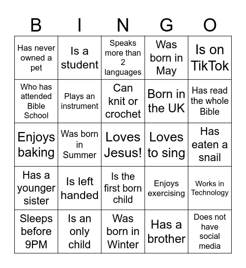 Tabitha Arise BINGO Card