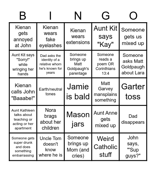 John and Kienan's Wedding Bingo Card