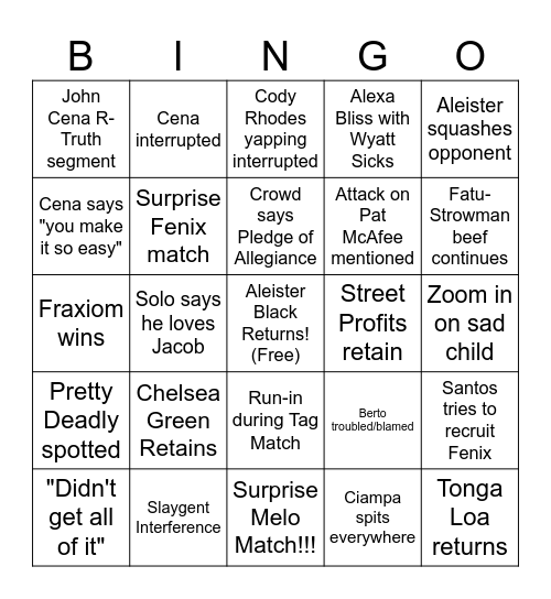 Smackdown 4/25/2025 Bingo Card