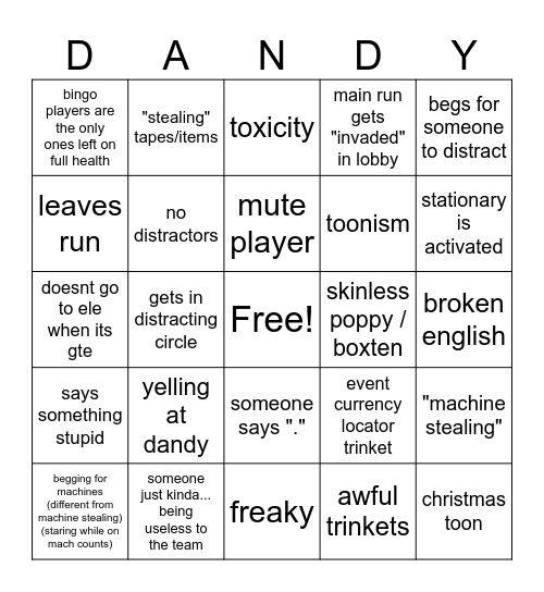 dandys world public lobby Bingo Card