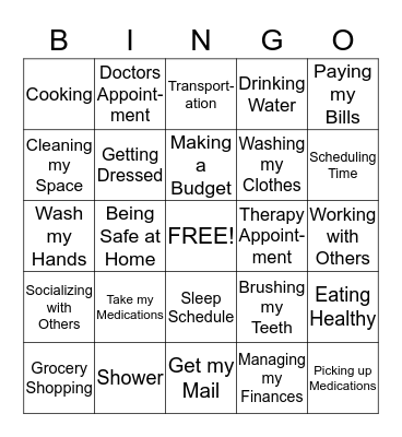 Daily Living Skills Bingo Card