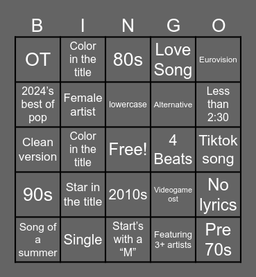 Spotify Bingo Card