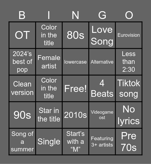 Spotify Bingo Card