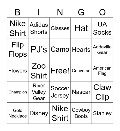 Student Bingo Card