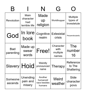 Cosmere Bingo Card Bingo Card