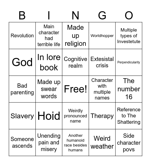 Cosmere Bingo Card Bingo Card