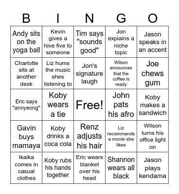 Consor Office Bingo Card