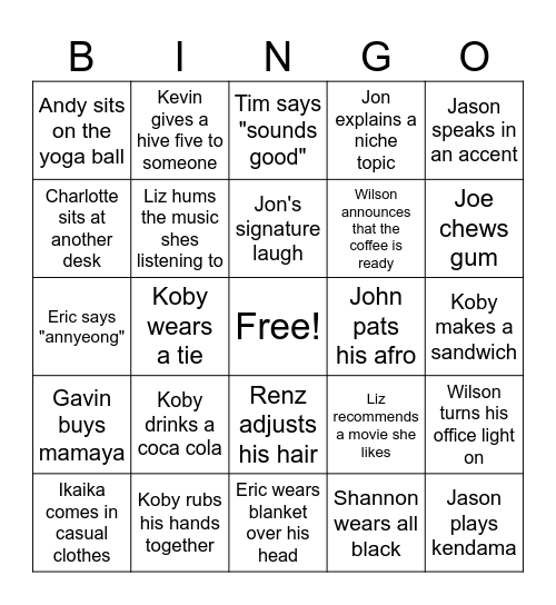 Consor Office Bingo Card